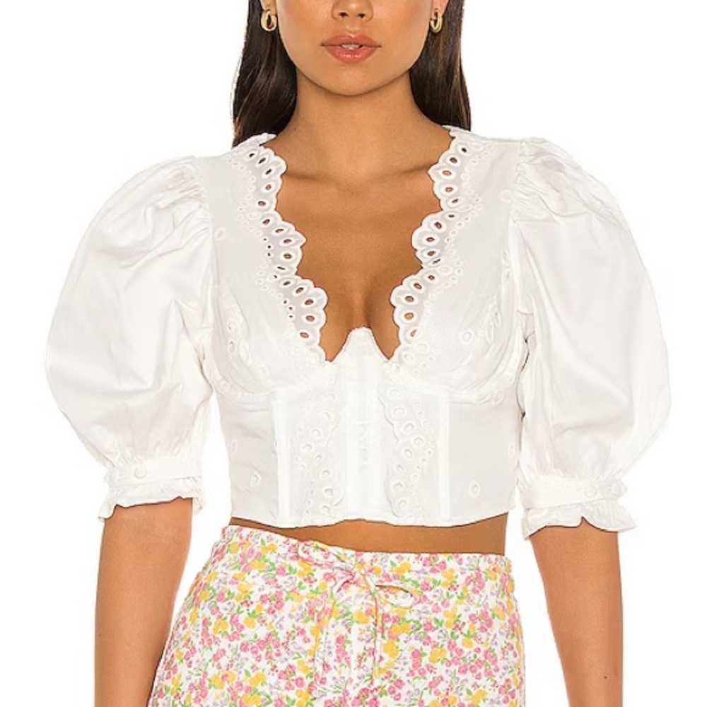 For Love And Lemons White Eyelet Crop Top